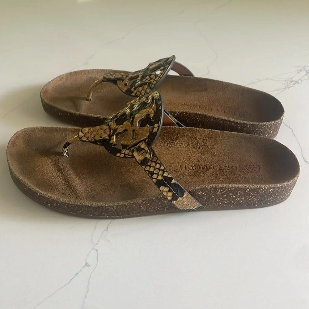Tory Burch Brown Snake-Print Miller Thong Sandals
